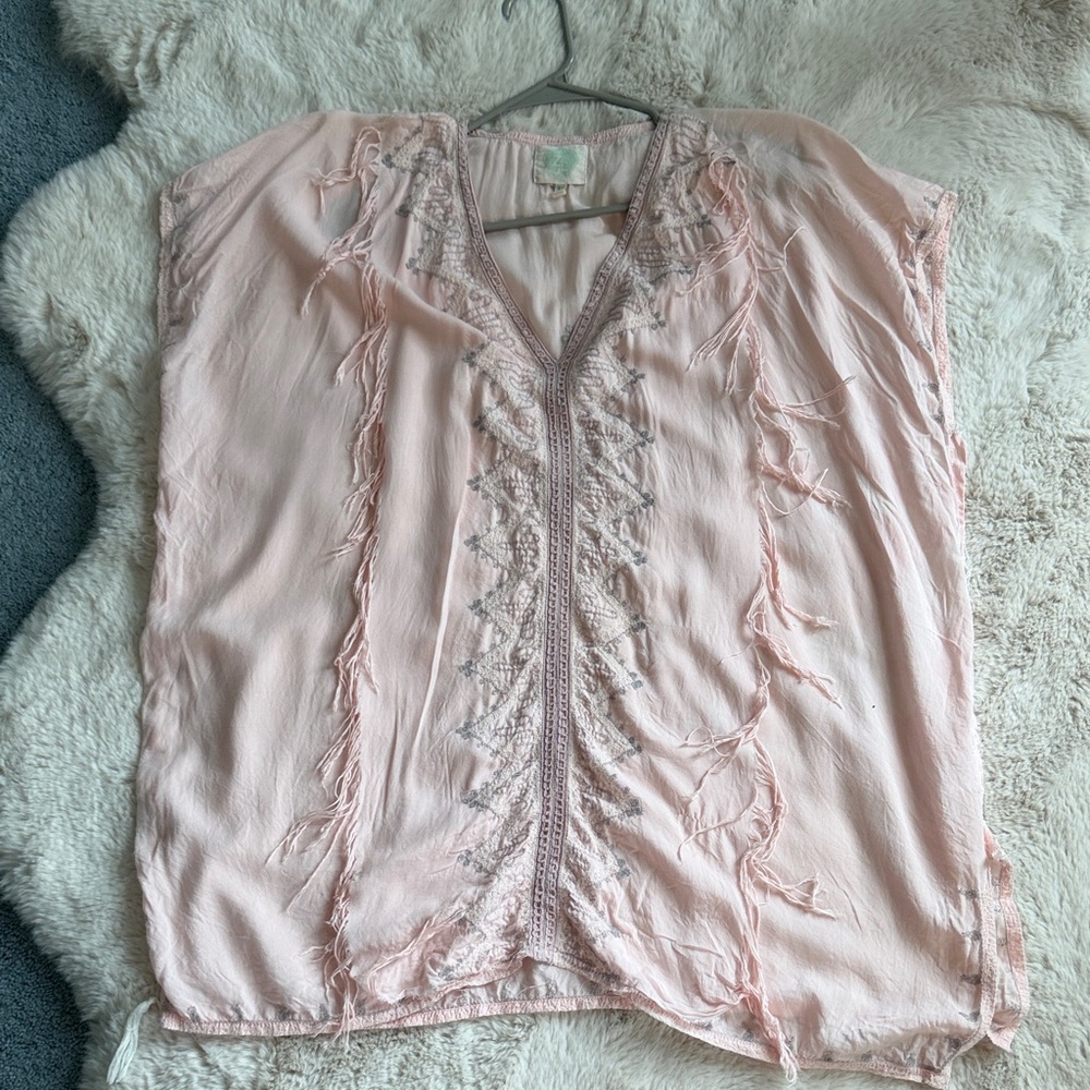 Boho Pastel Pink Embroidered Women’s Swim Coverup